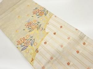 引箔縞に花唐草・小花模様織出し名古屋帯